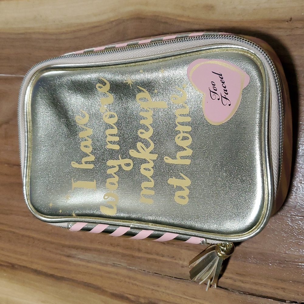 Too Faced Gold and Pink Makeup Bag